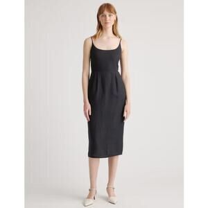 Quince 100% European Linen Scoop Neck Midi Dress Women Size S Black NWOT
